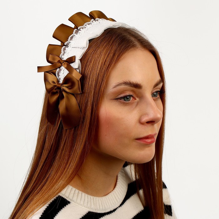 Карнавальная повязка «Лолита», коричневая с белым кружевом